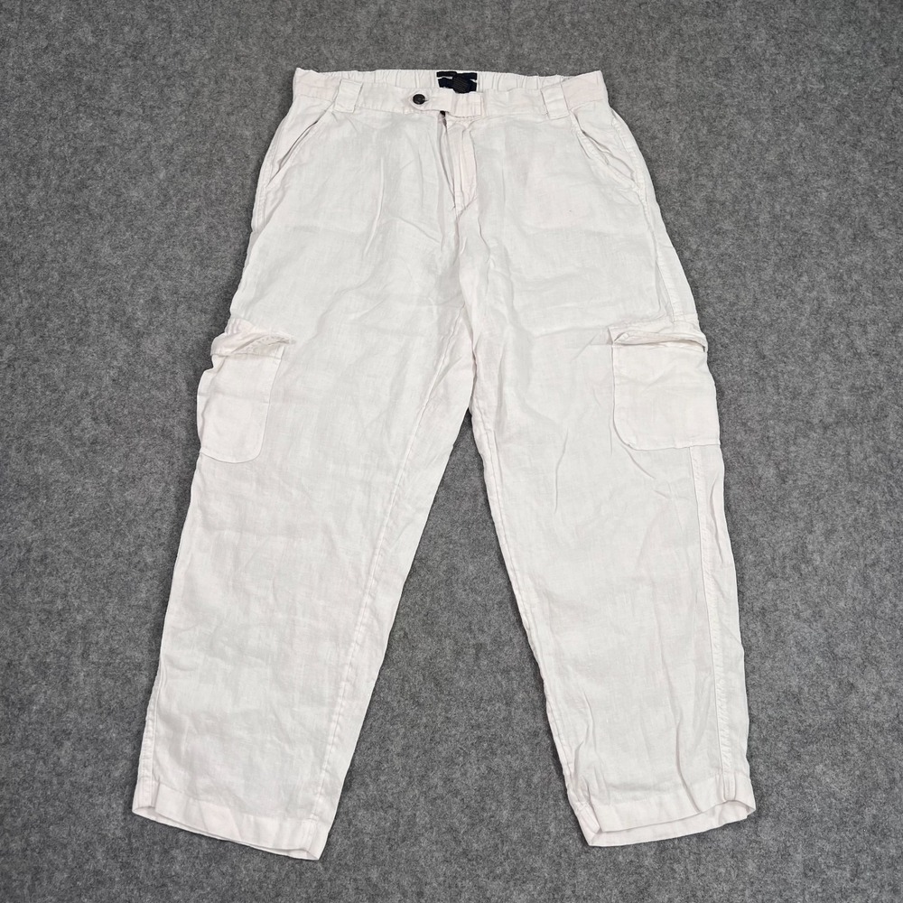 RACHEL Rachel Roy White‎ Linen Cropped Crop Cargo Pants Women's Size Large